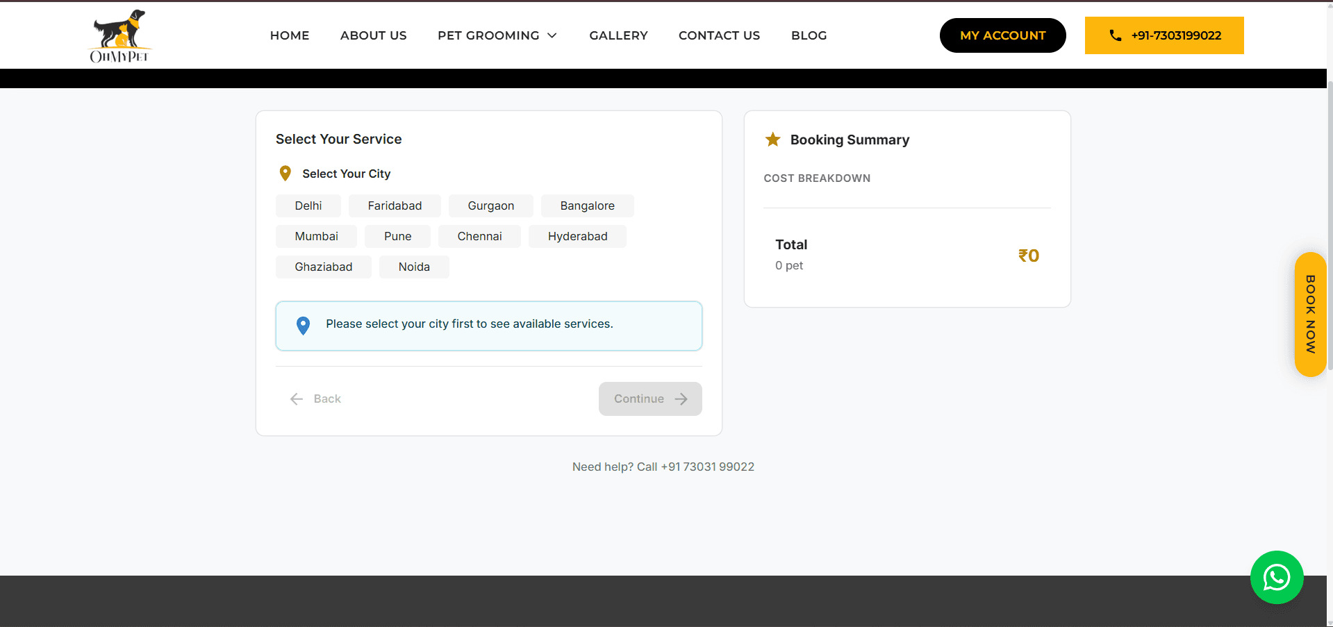 OhMyPet custom booking wizard — plugin-free Next.js flow built by The Tous